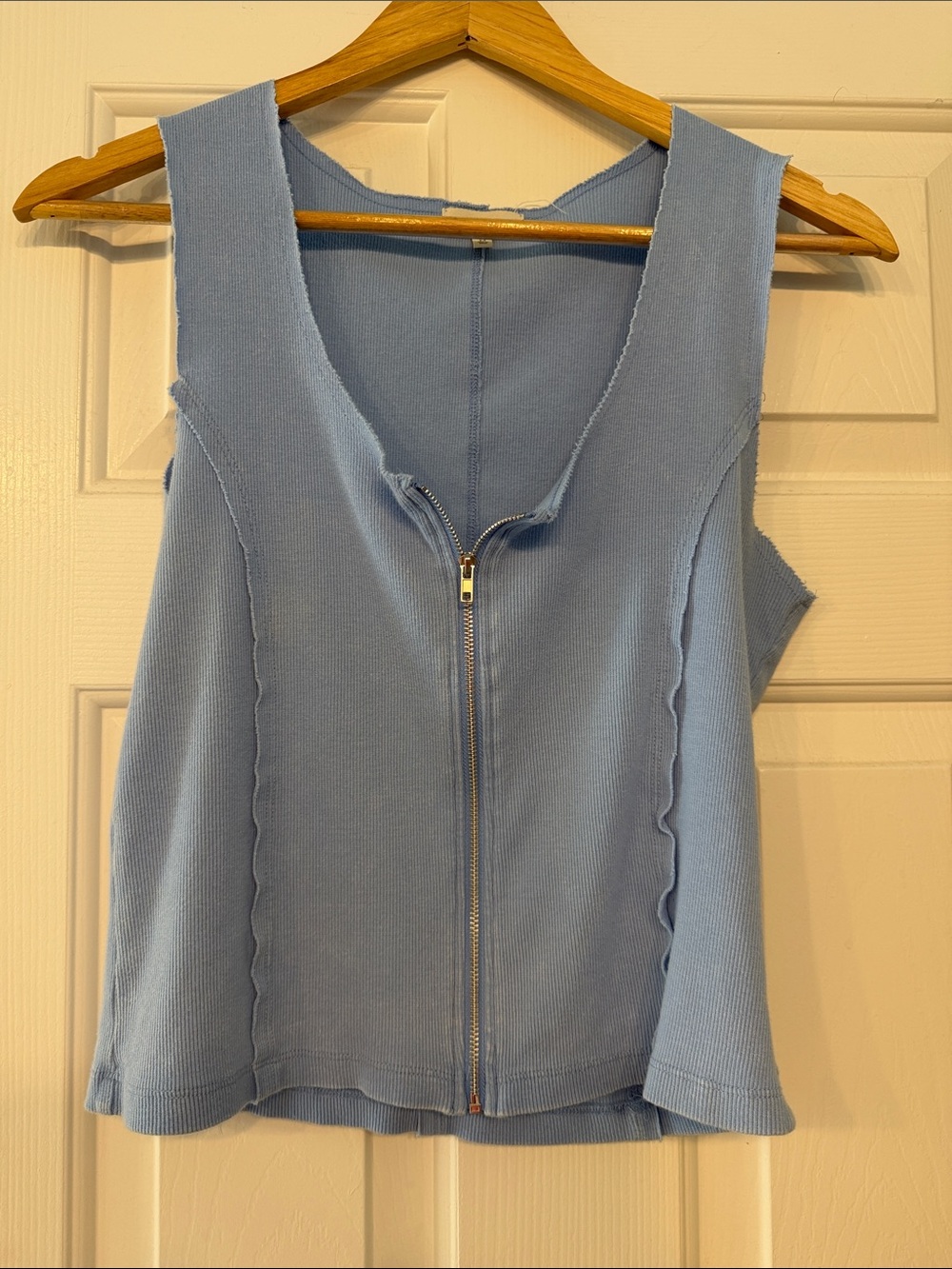 BKE Light Blue Zip-Front Ribbed Tank